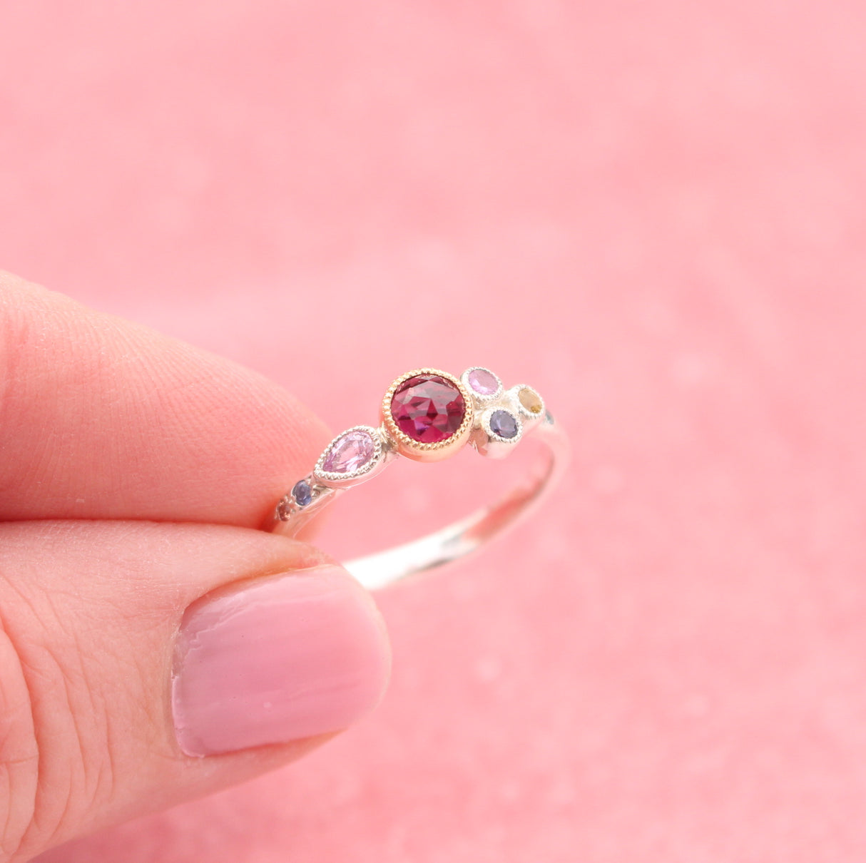 Winter Sunset Ring with Garnet and Sapphires
