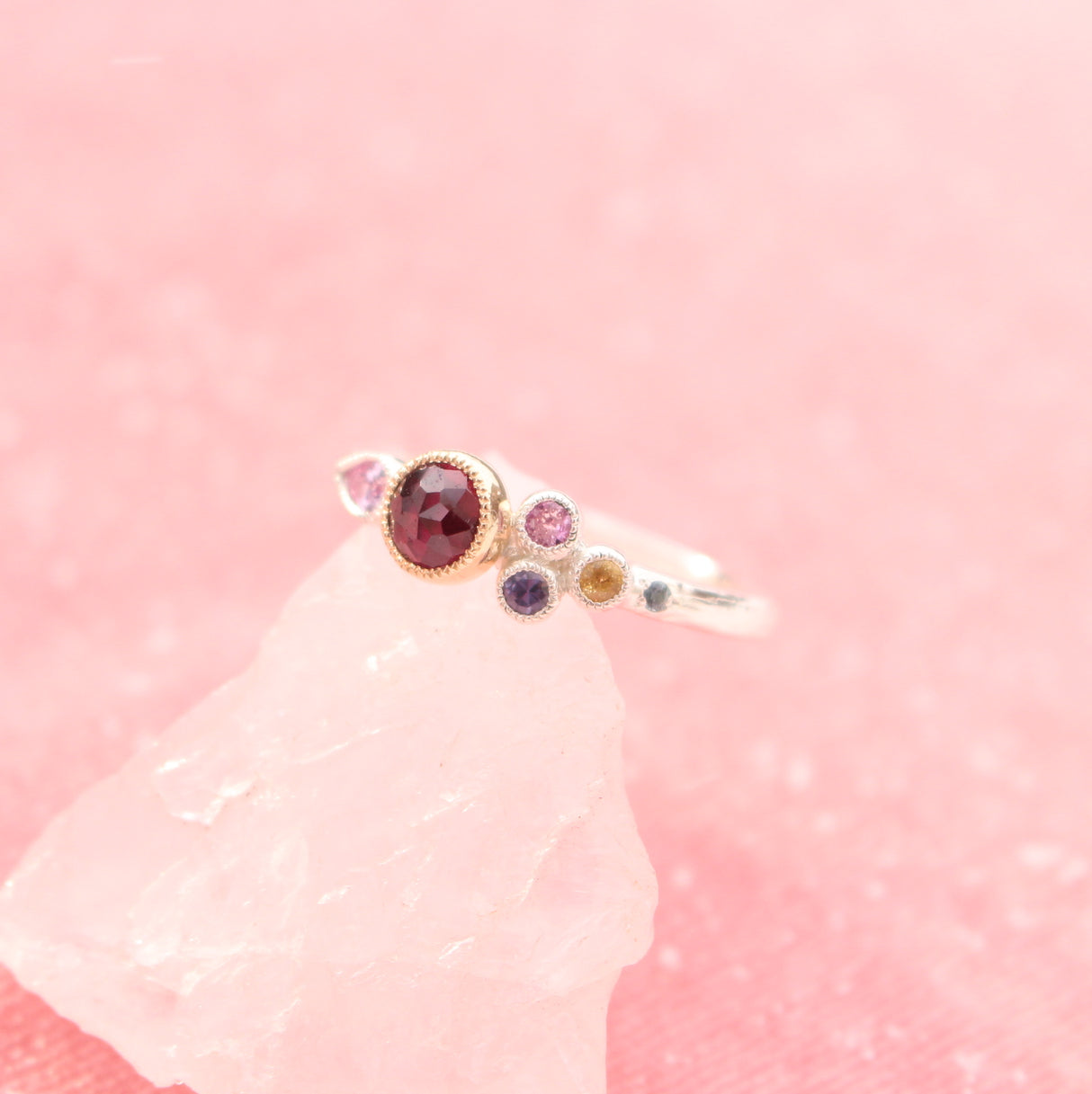 Winter Sunset Ring with Garnet and Sapphires