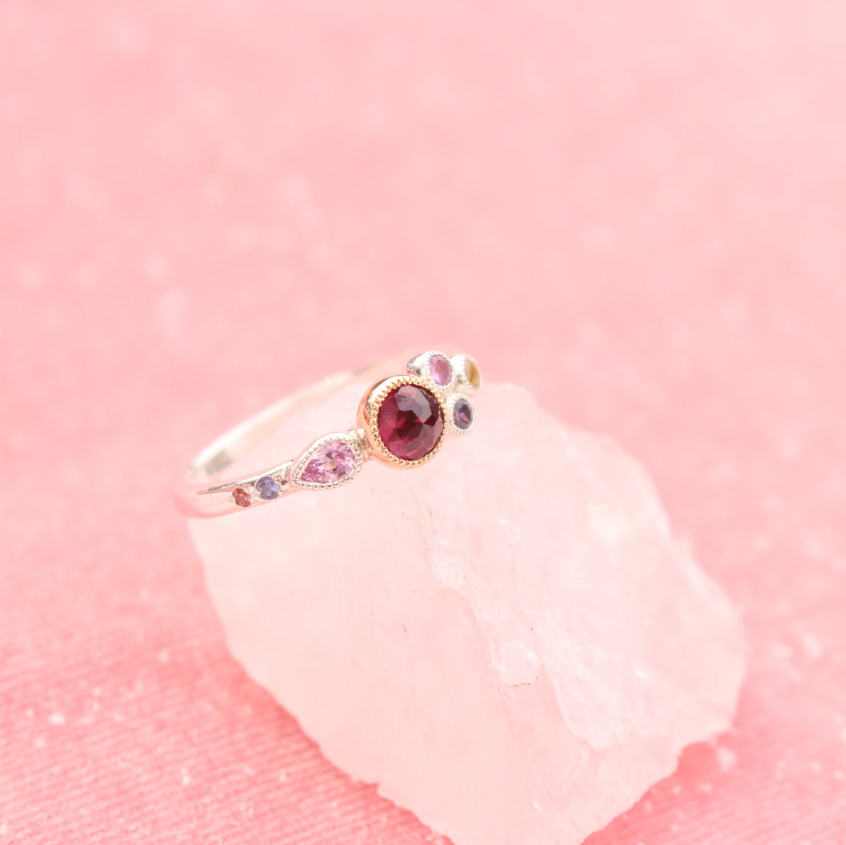 Winter Sunset Ring with Garnet and Sapphires