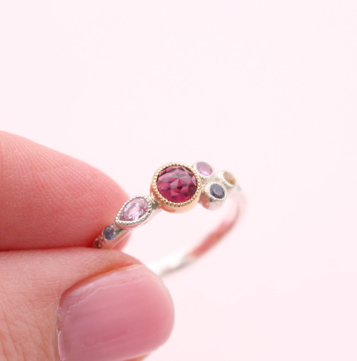 Winter Sunset Ring with Garnet and Sapphires
