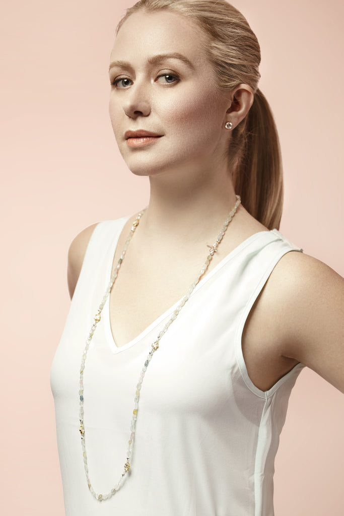 Long Aquamarine and Clover neckalce - Kathryn Rebecca