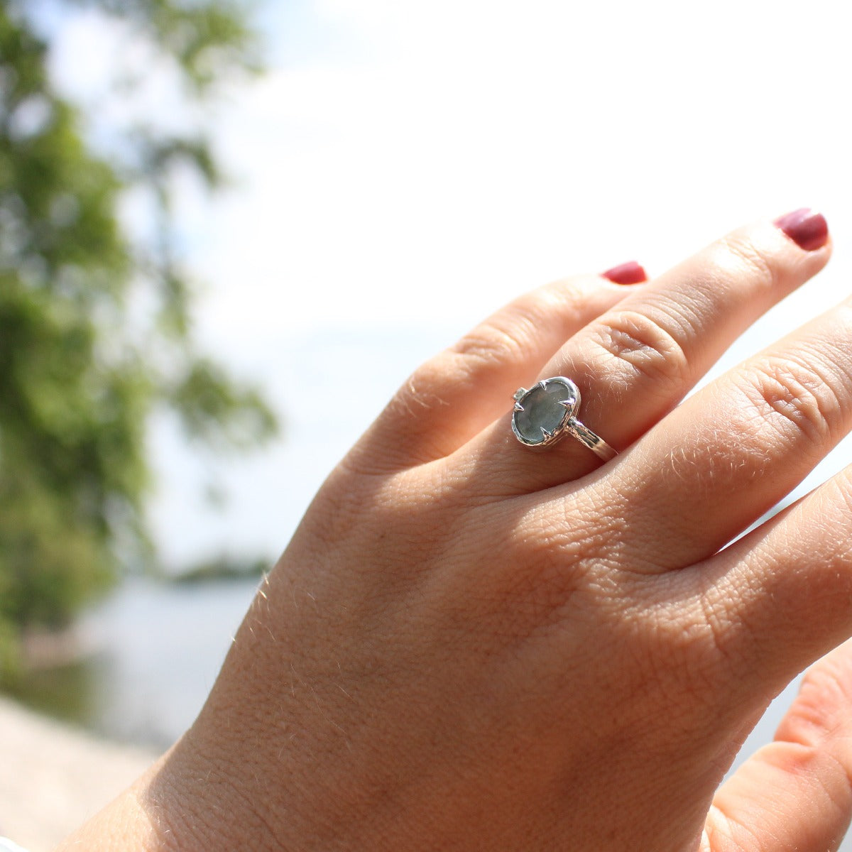Rose cut Aquamarine Ring - light blue