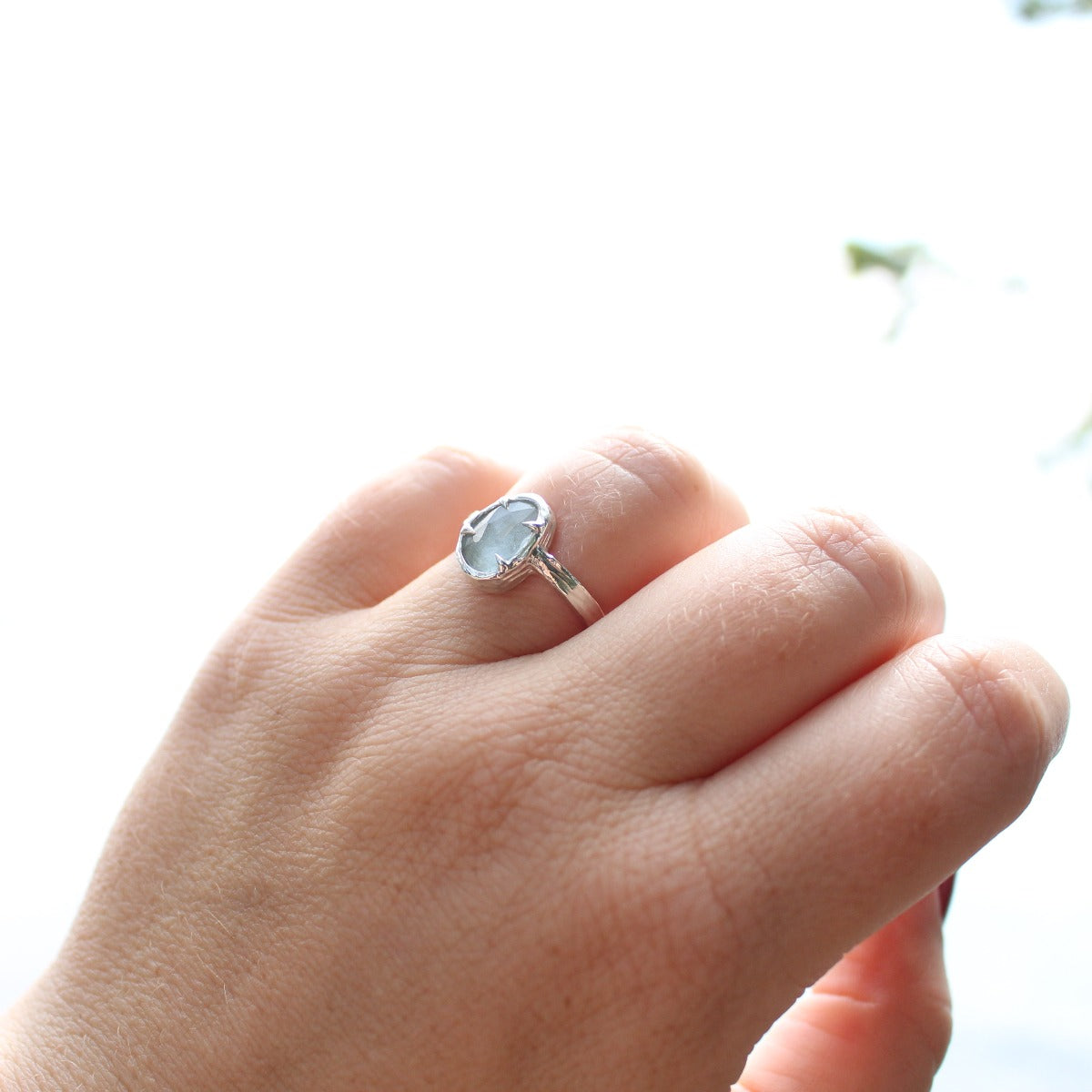 Rose cut Aquamarine Ring - light blue