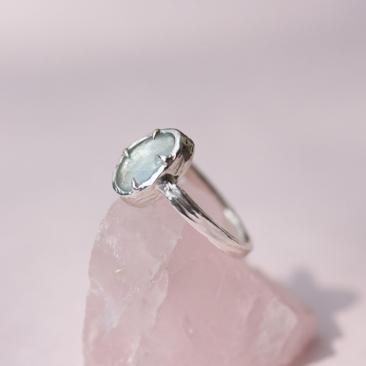 Rose cut Aquamarine Ring - light blue