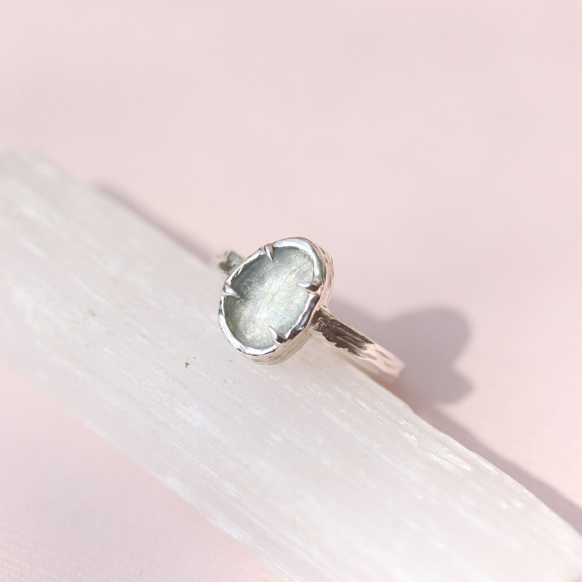 Silver and aquamarine rose cut ring