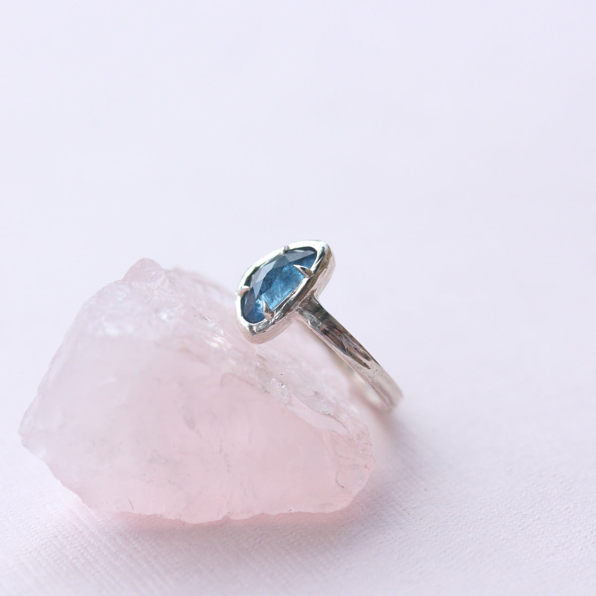 Rose cut Aquamarine Ring - dark blue