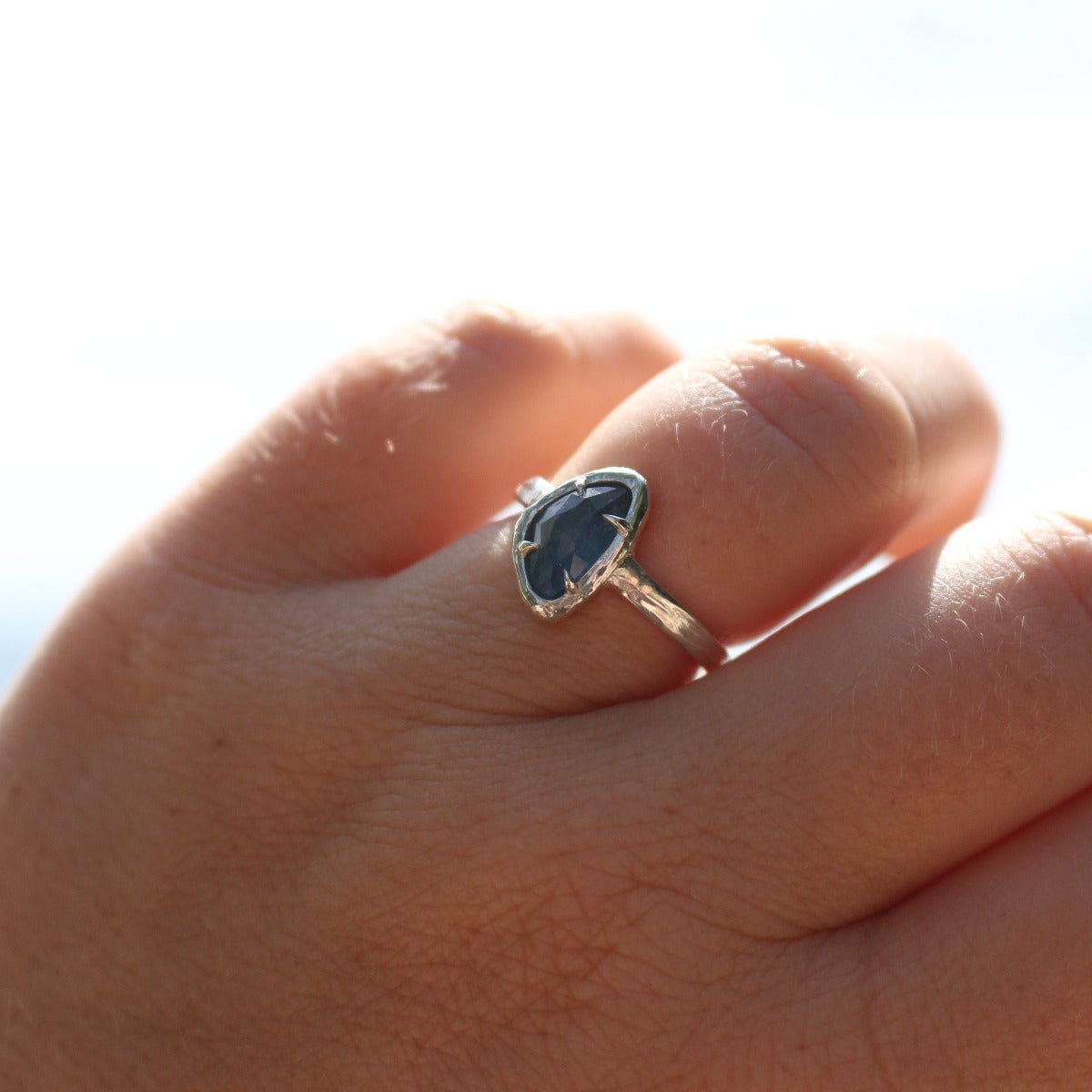 Rose cut Aquamarine Ring - dark blue