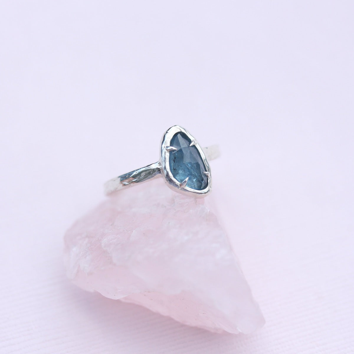 Rose cut Aquamarine Ring - dark blue