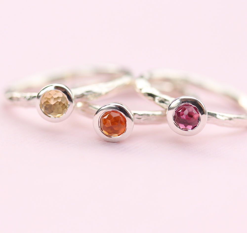 Organic Sterling silver Rose Cut Gemstone Stacking ring