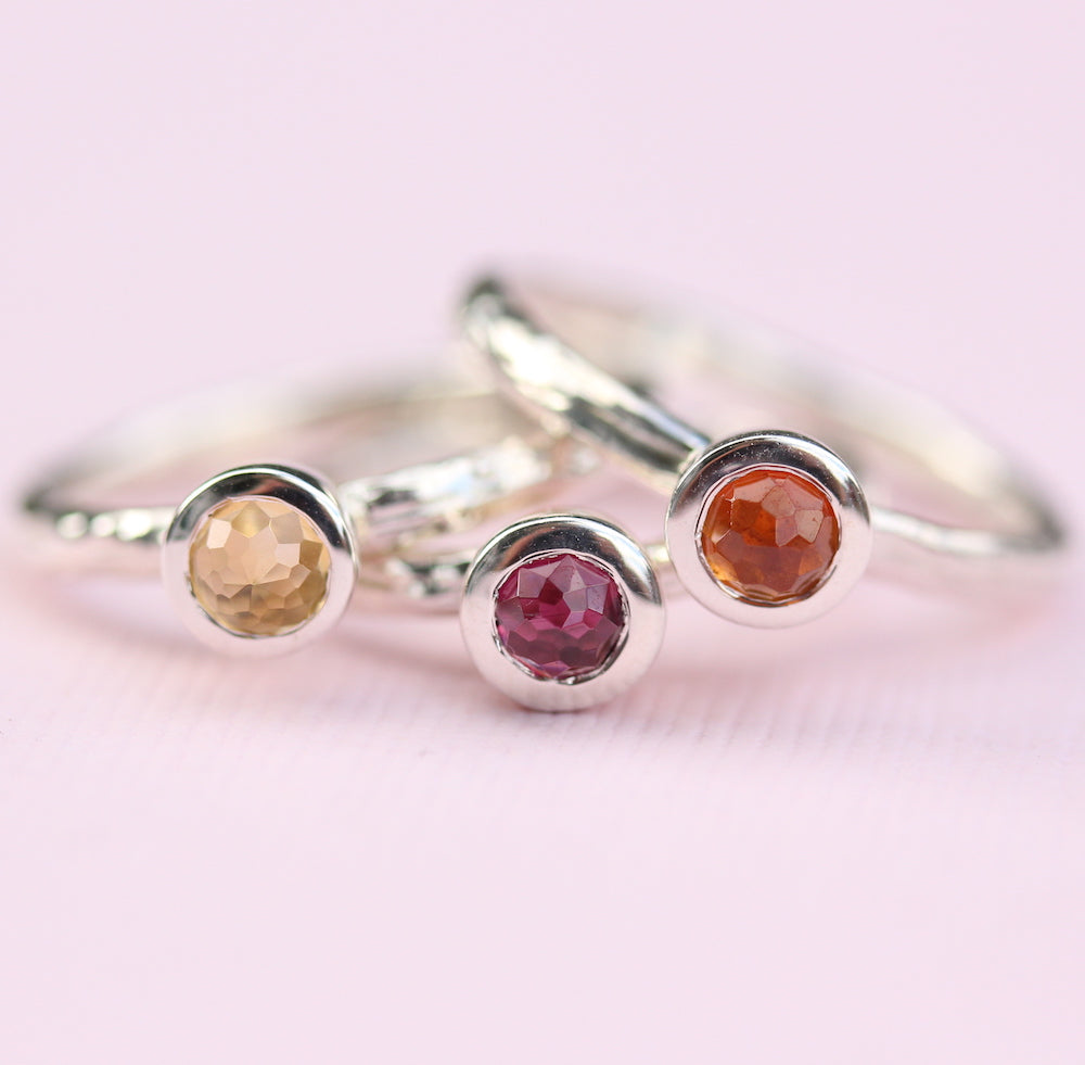Organic Sterling silver Rose Cut Gemstone Stacking ring