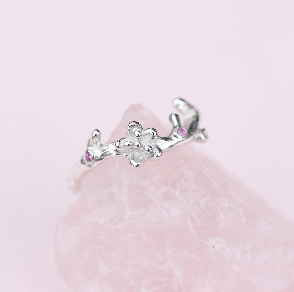 Cherry Blossom Branch Ring with Pink Tourmaline