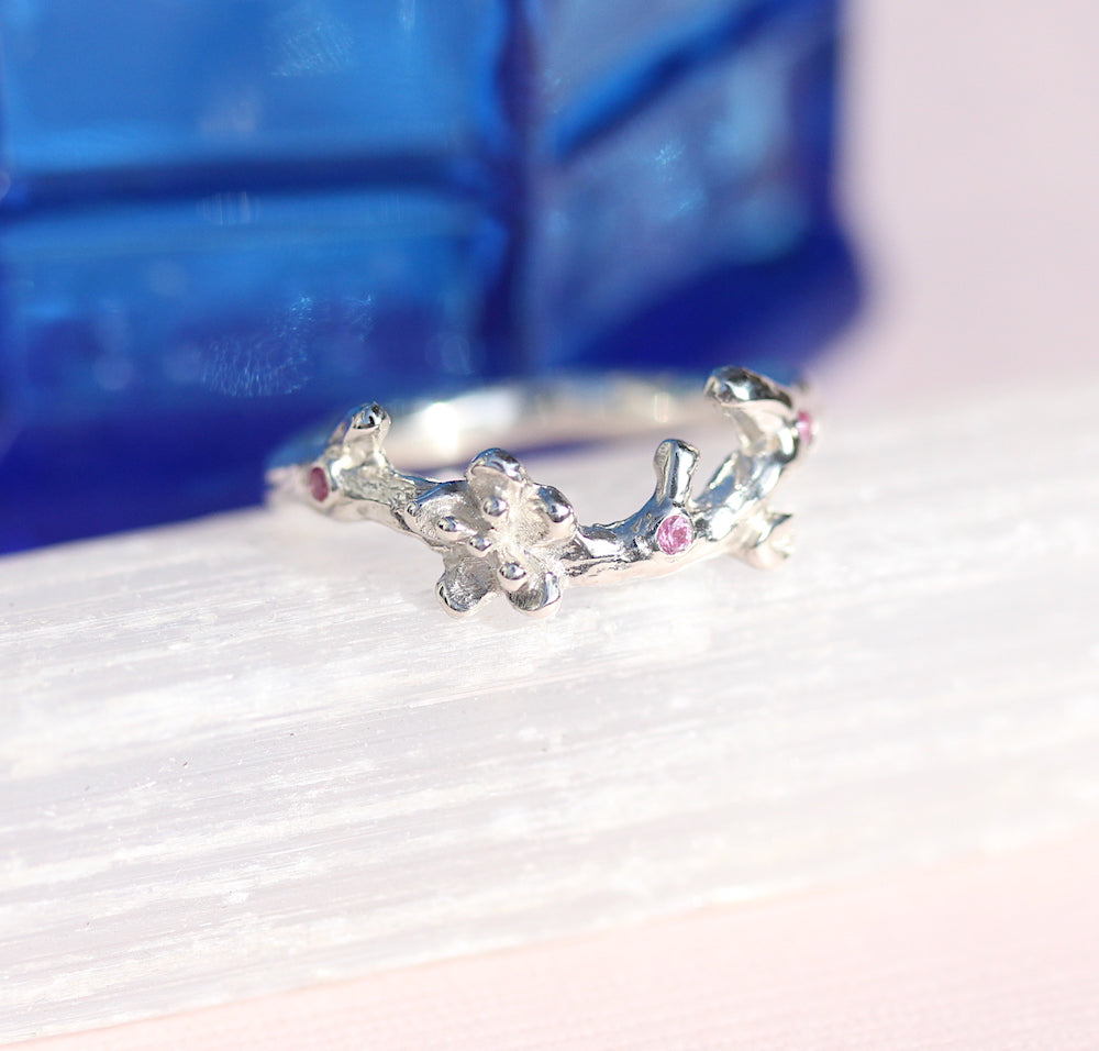 Cherry Blossom Branch Ring with Pink Tourmaline