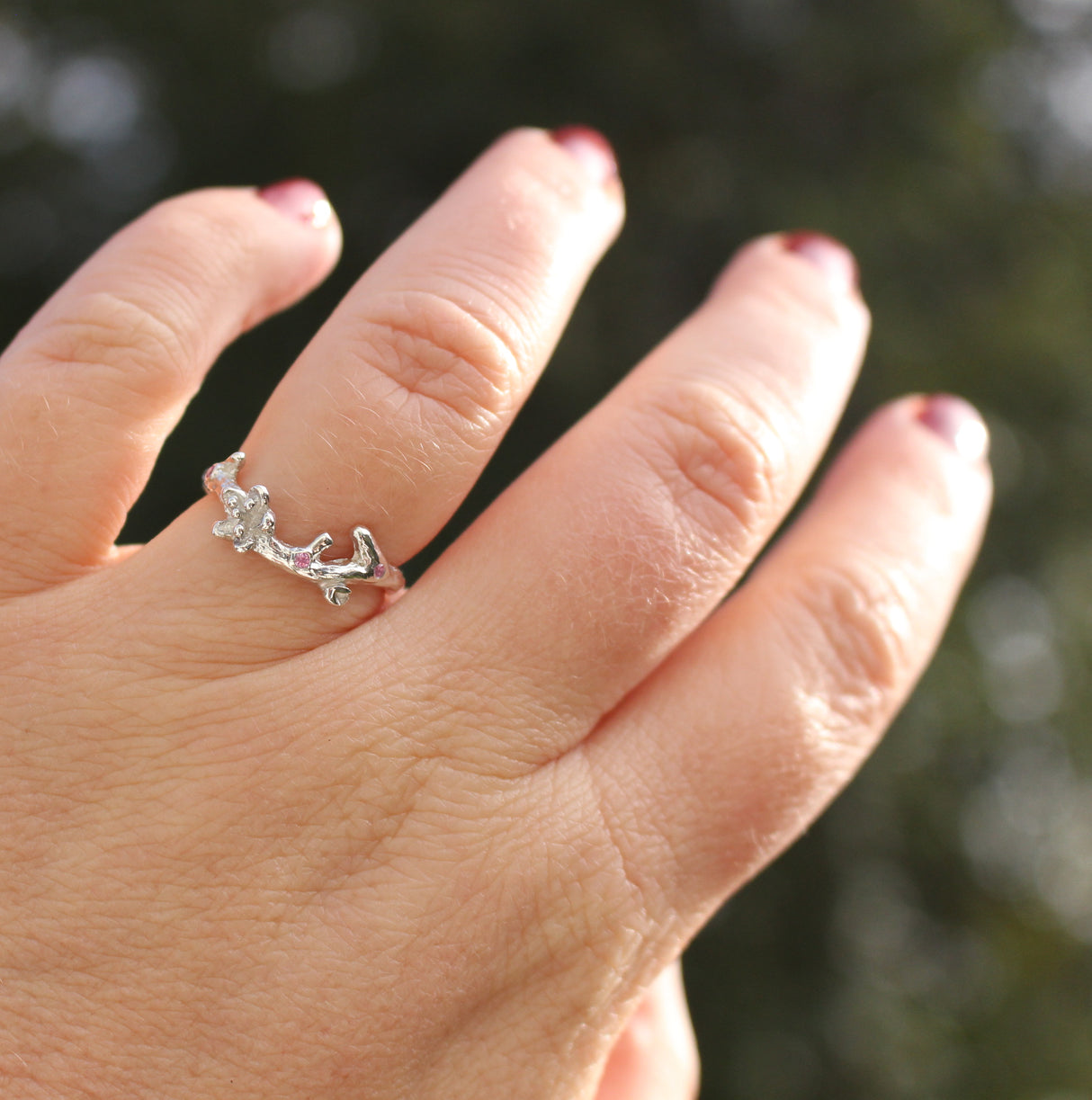 Cherry Blossom Branch Ring with Pink Tourmaline