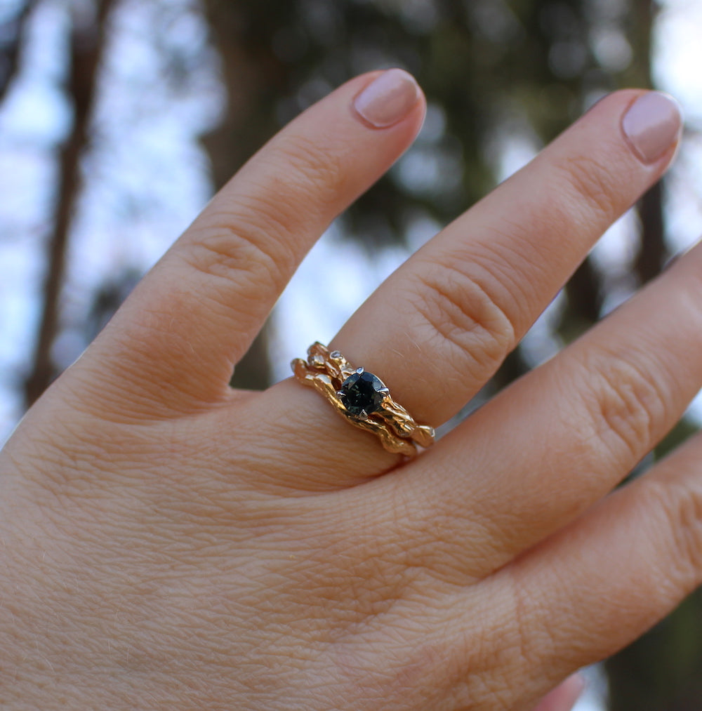 Nature-Inspired Sapphire & Diamond Branch Engagement Ring