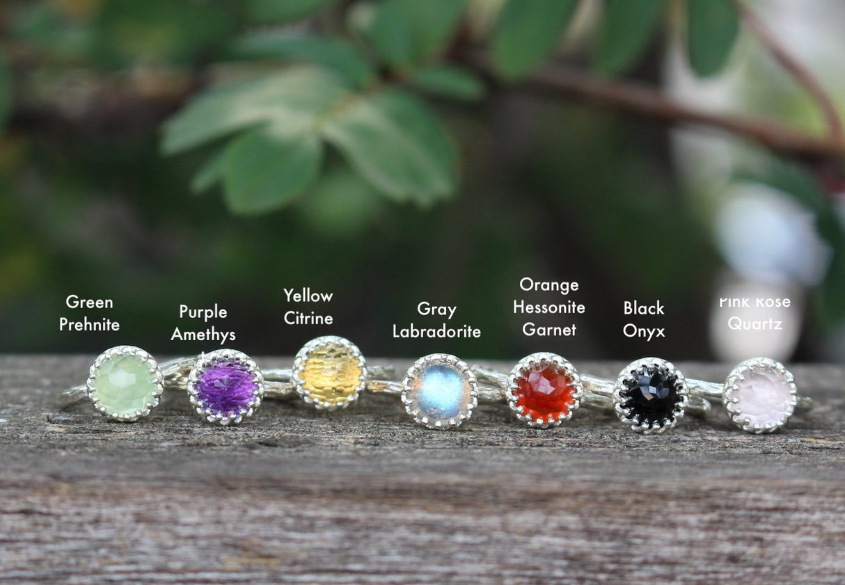 Rose Cut Gemstone Crown Ring in Sterling Silver | Crown Jewel | 8mm