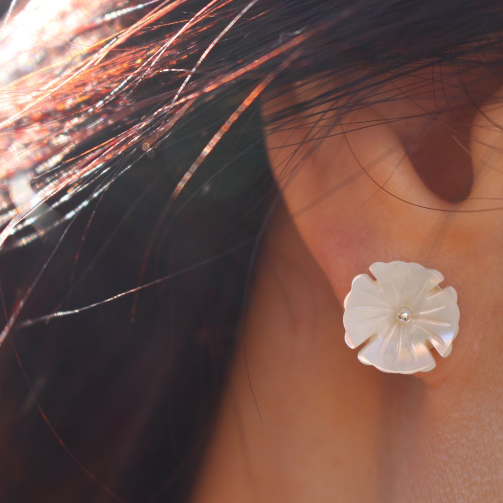 Carved Shell Floral Studs - Kathryn Rebecca