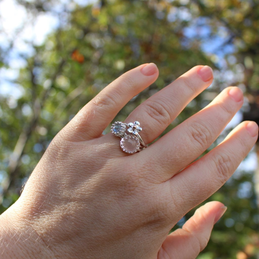 Rose Cut Gemstone Crown Ring in Sterling Silver | Crown Jewel | 8mm