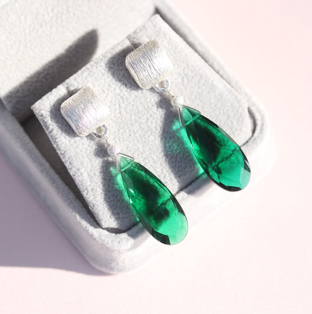 Large drop earring with gemstone