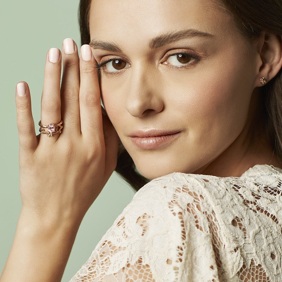 Nature-Inspired Morganite Ring in 14k Rose Gold