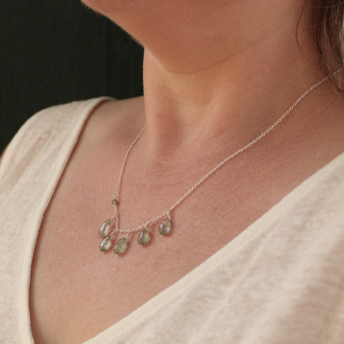 Moss Aquamarine Necklace - 5 stone