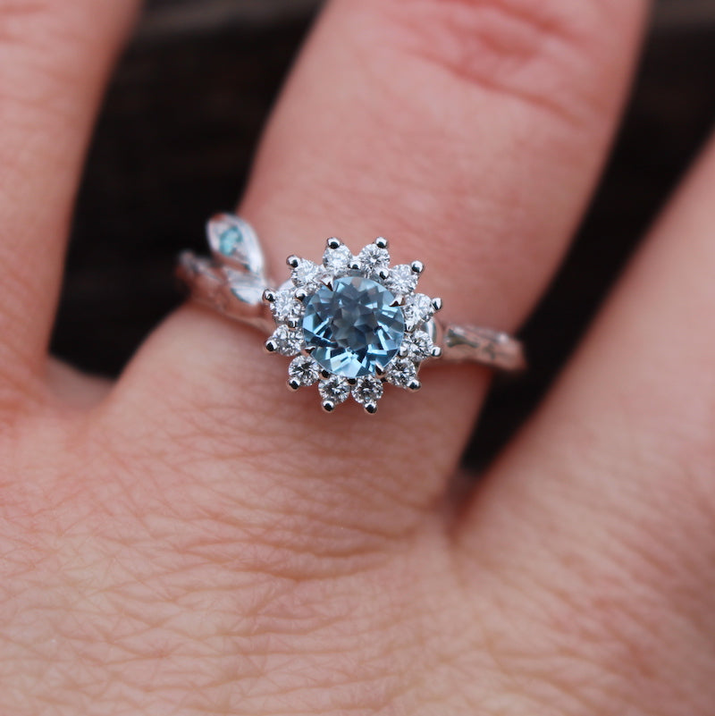 Aquamarine halo ring