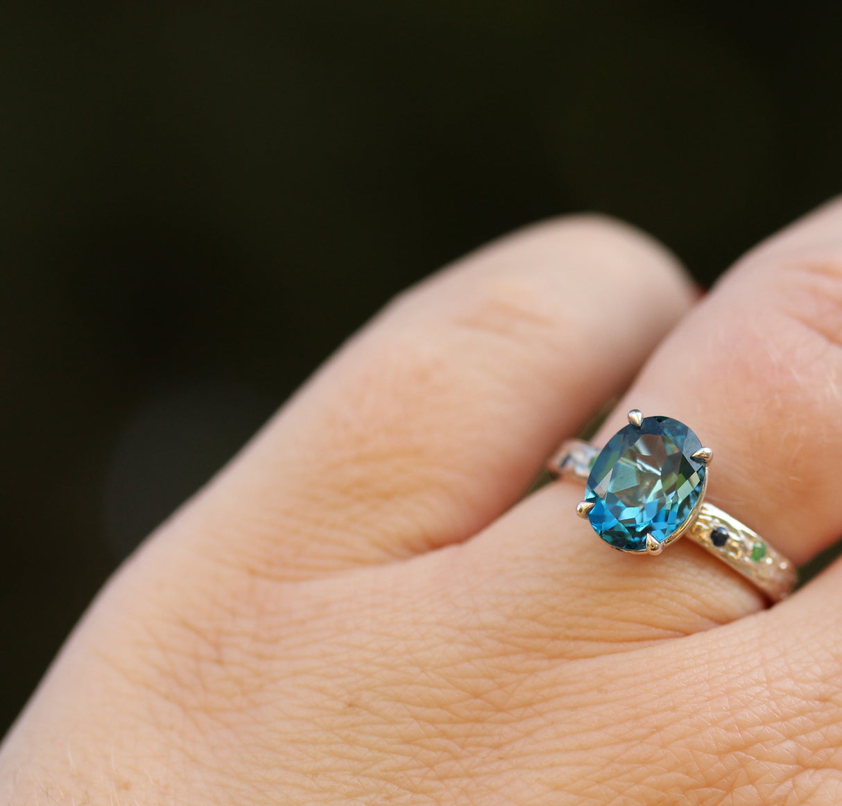 Blue Topaz Blooming Branch Ring