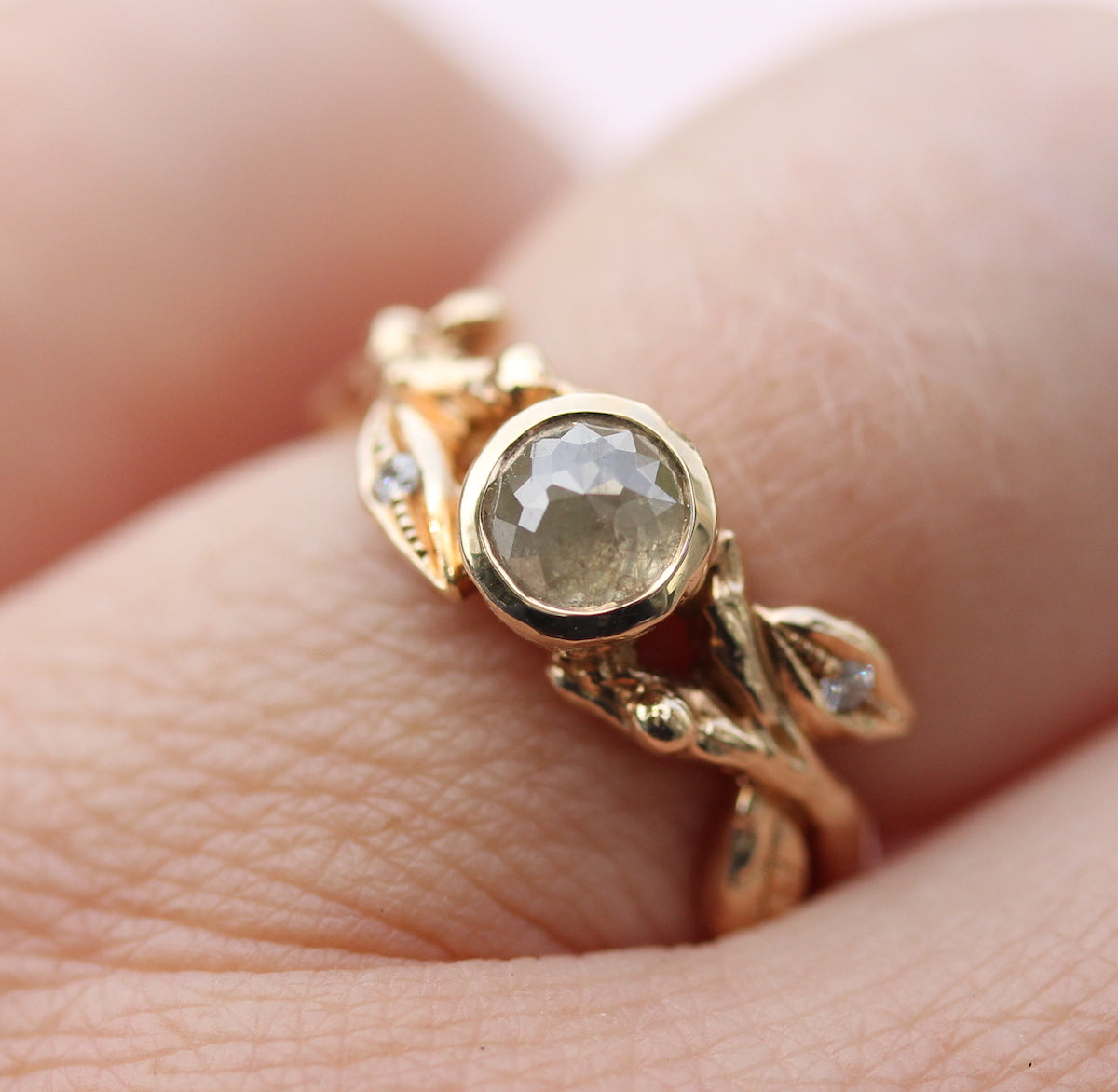 Leaf and Branch Rose cut Diamond Ring