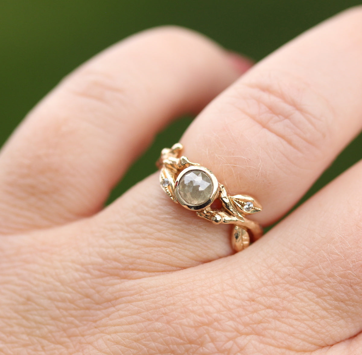 Leaf and Branch Rose cut Diamond Ring