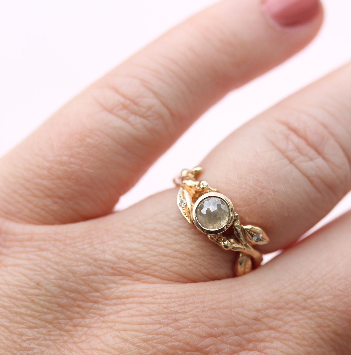 Leaf and Branch Rose cut Diamond Ring