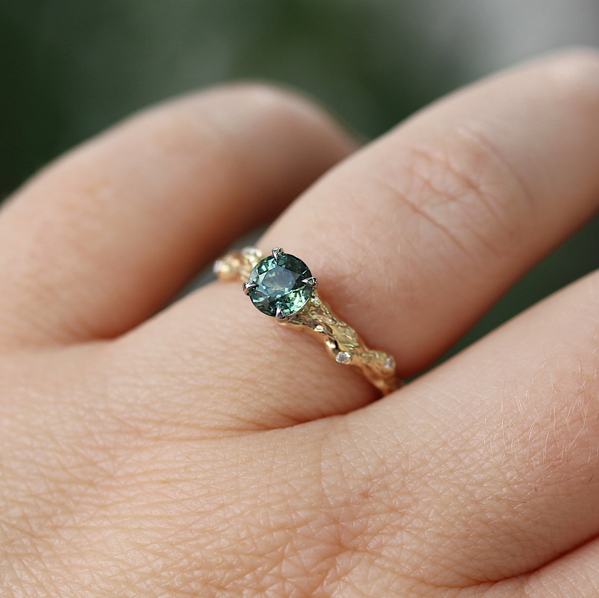 Nature-Inspired Sapphire & Diamond Branch Engagement Ring