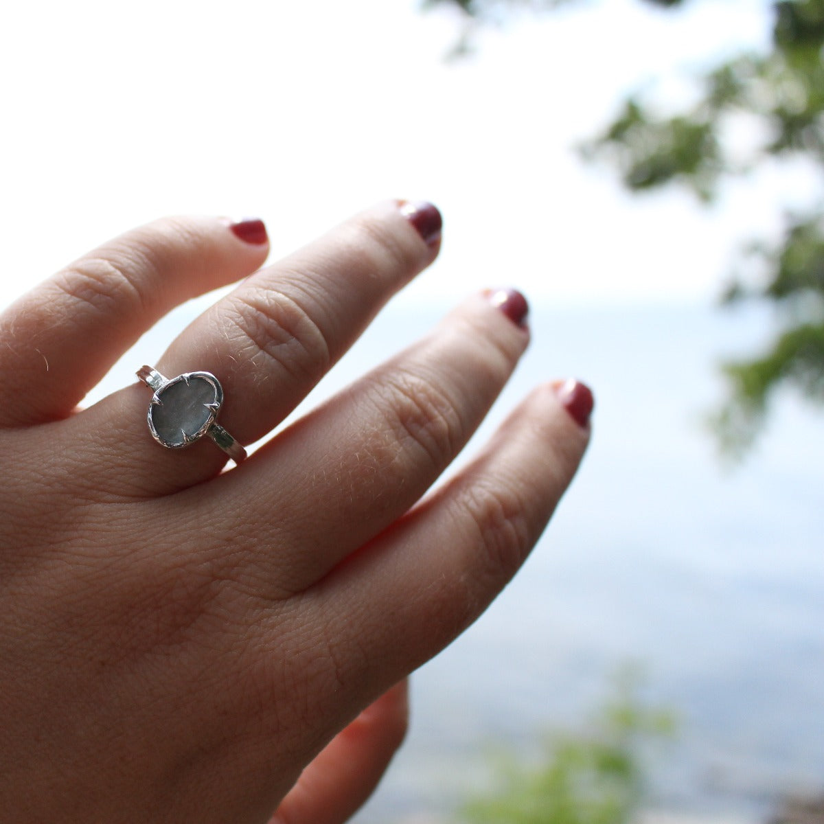 Rose cut Aquamarine Ring - light blue