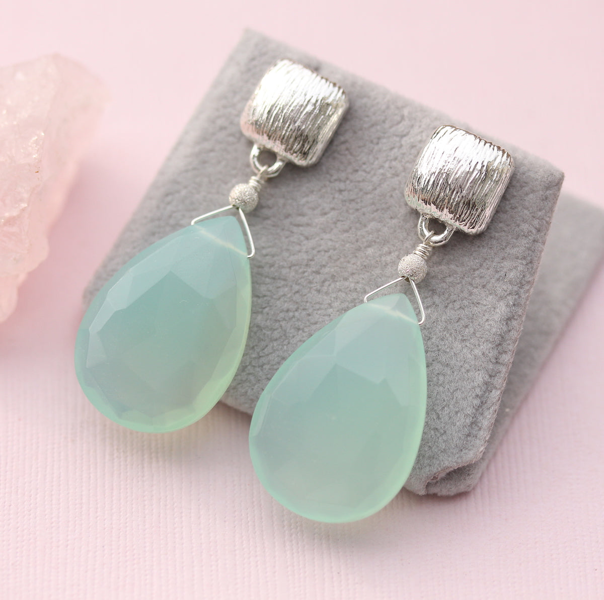 Large drop earring with gemstone