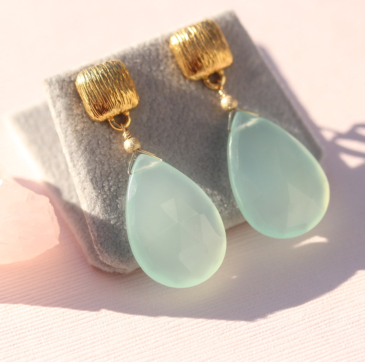 Large drop earring with gemstone