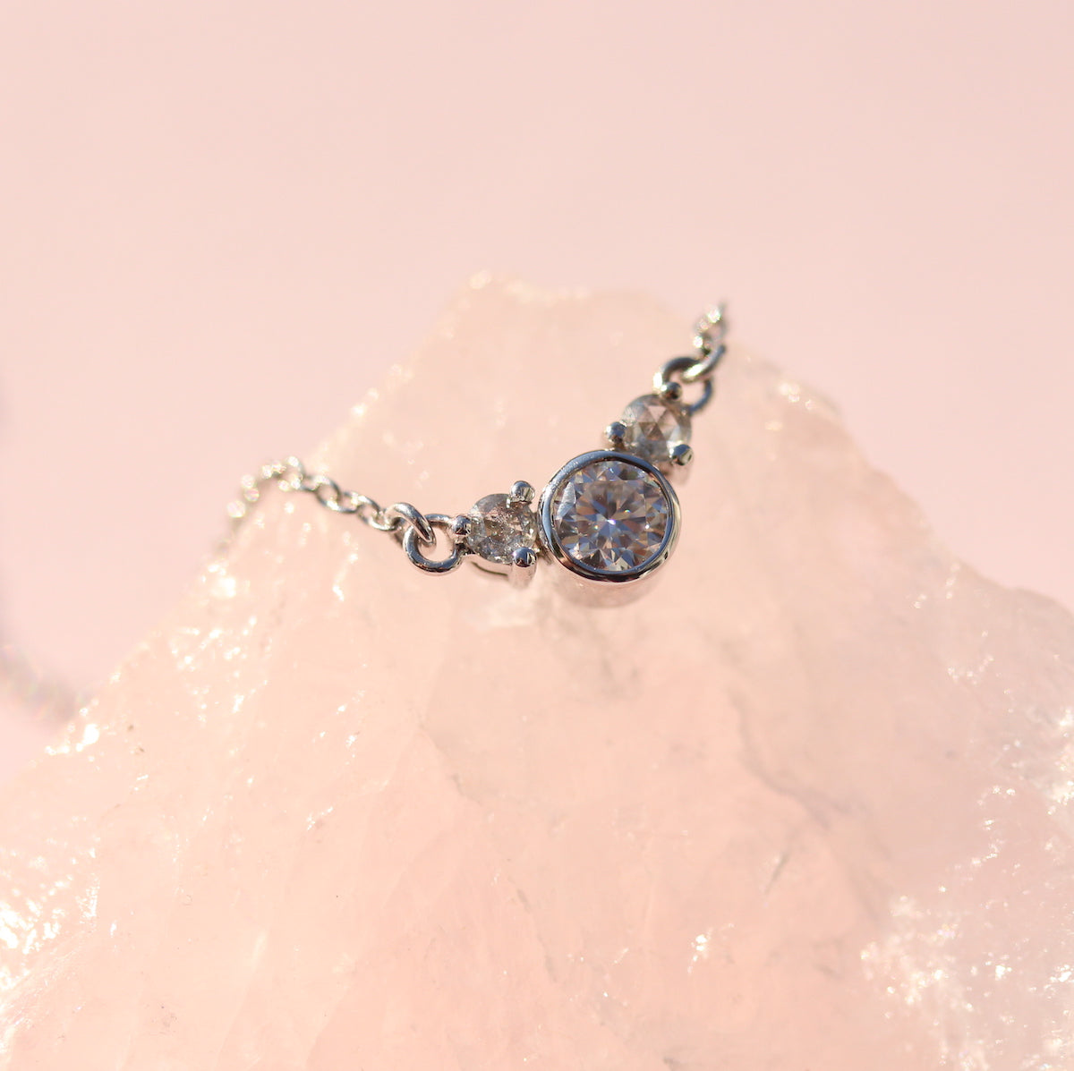 Moissanite and rose cut diamond necklace