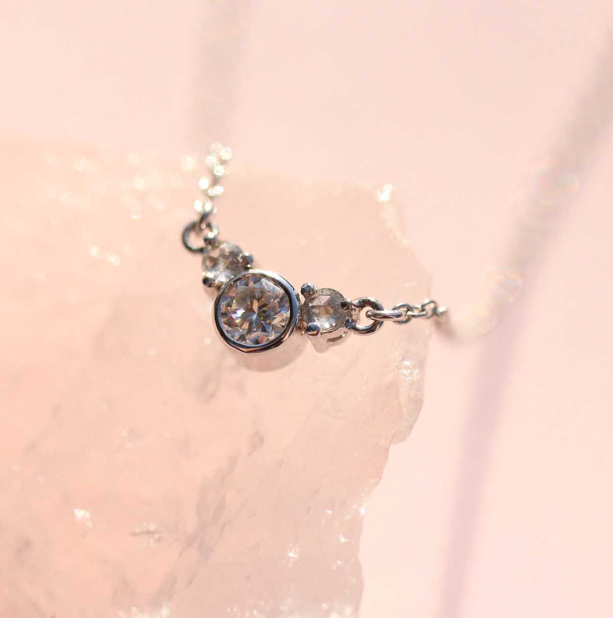 Moissanite and rose cut diamond necklace