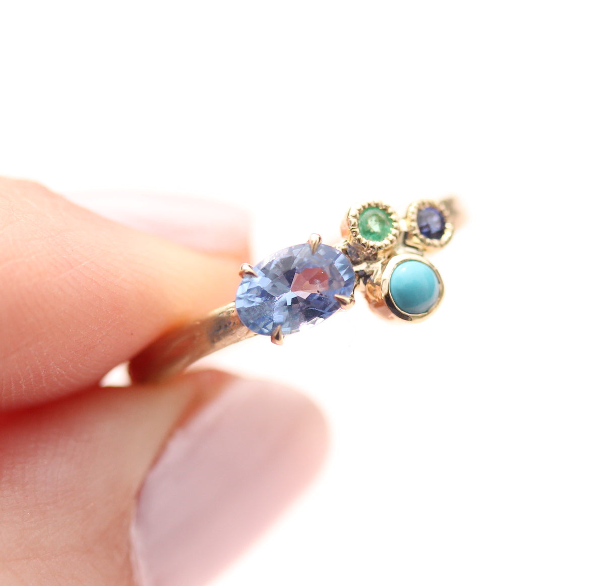cluster gemstone family ring