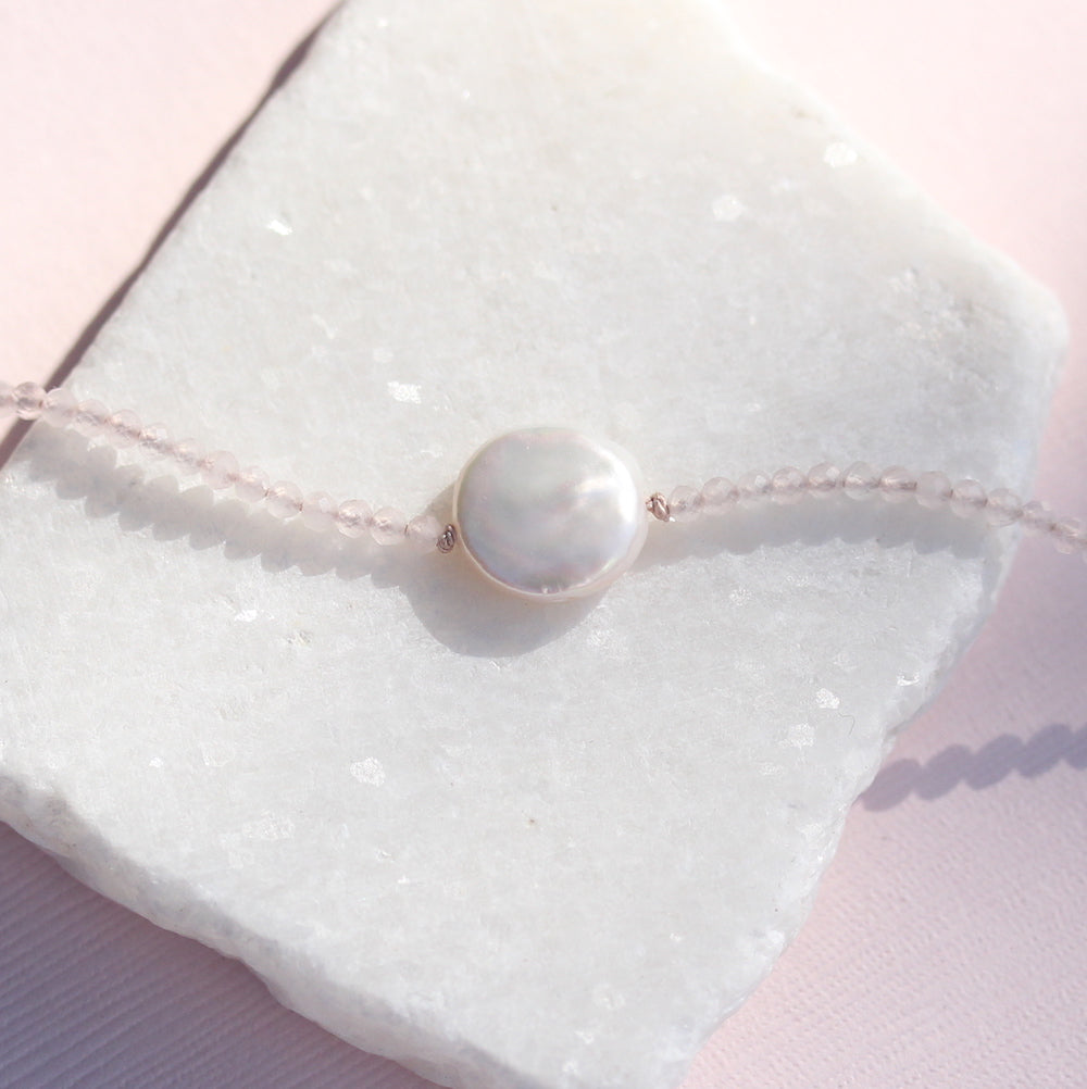 Coin pearl and Rose quartz bracelet