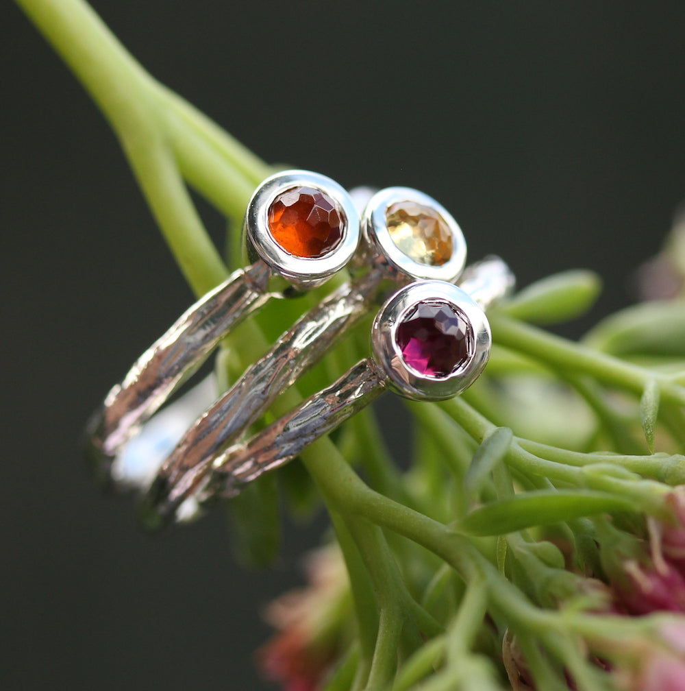 Organic Sterling silver Rose Cut Gemstone Stacking ring