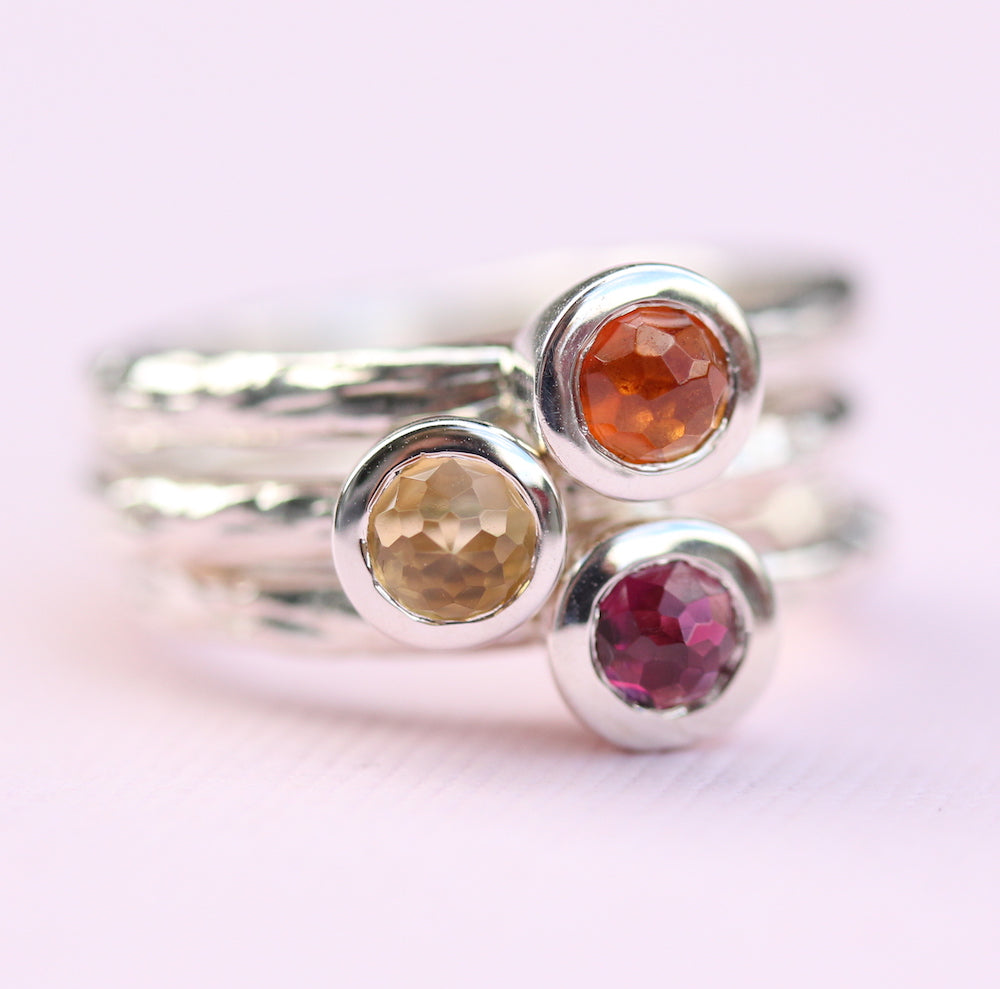 Organic Sterling silver Rose Cut Gemstone Stacking ring
