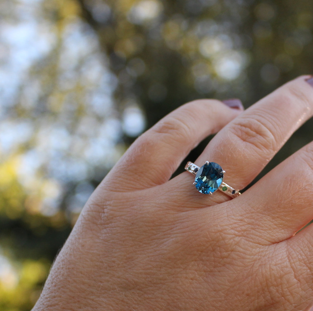 Blue Topaz Blooming Branch Ring