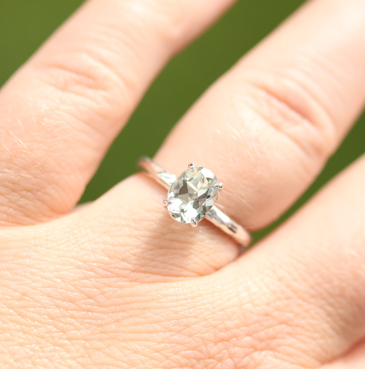 green amethyst oval ring