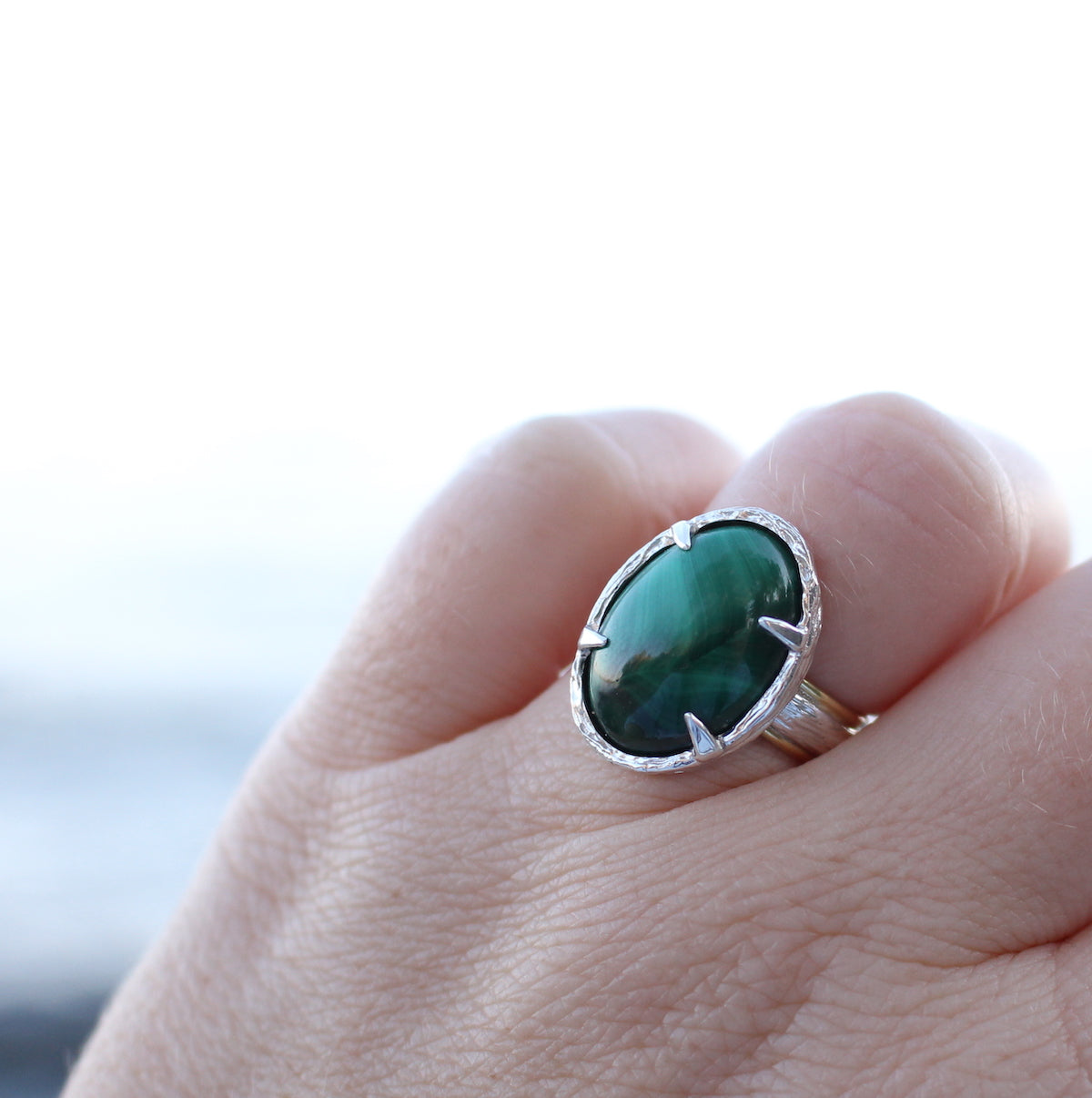 Rainbow-Inspired Malachite Ring in Sterling Silver & 18k Gold