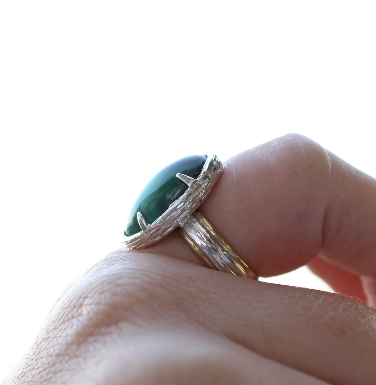 Rainbow-Inspired Malachite Ring in Sterling Silver & 18k Gold