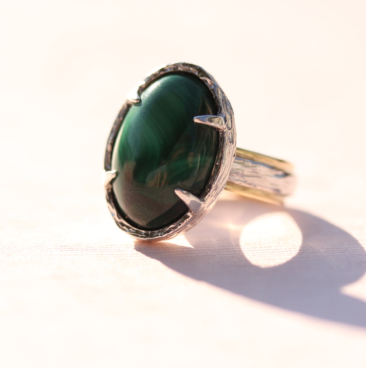 Rainbow-Inspired Malachite Ring in Sterling Silver & 18k Gold