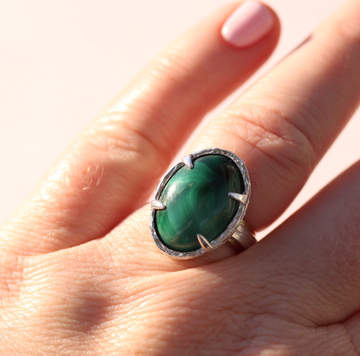 Rainbow-Inspired Malachite Ring in Sterling Silver & 18k Gold