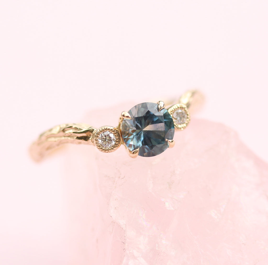 Sapphire engagement ring by jewelry design Kathryn Rebecca