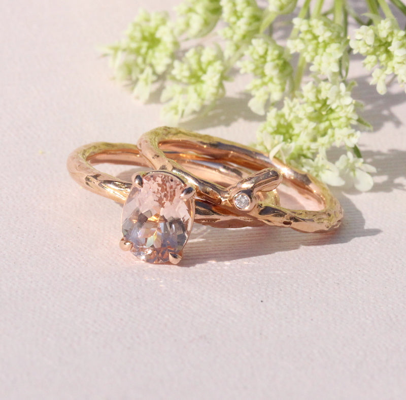 Morganite and rose gold wedding set