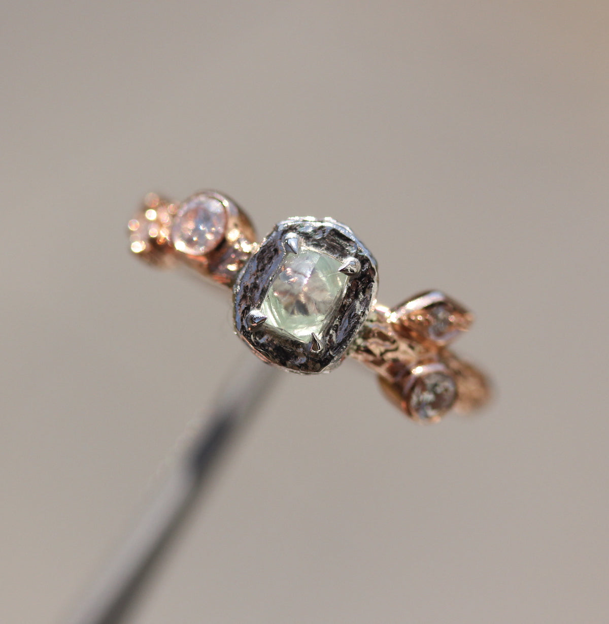 Organic Leaf and Branch Ring with Rough Diamond