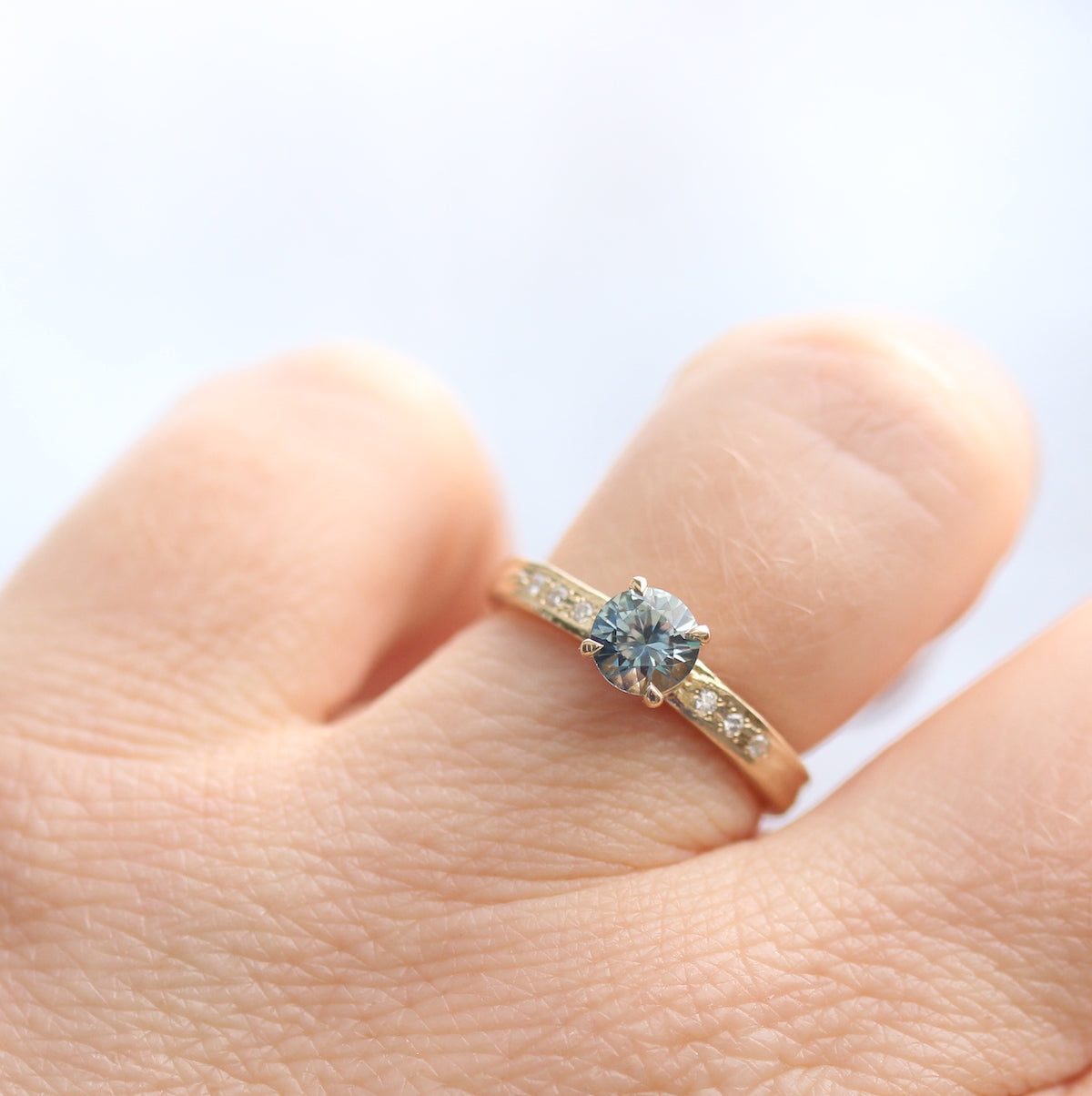 Teal sapphire ring by jewelry designer Kathryn Rebecca