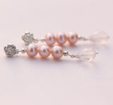 Peony studs with pearls and rose quartz drop earrings